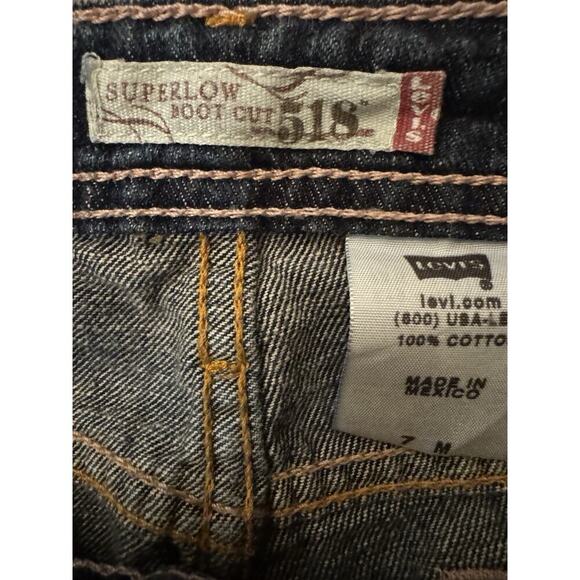 Levi’s 518 Superlow Bootcut Jeans Y2K Heart Floral Patch Vintage Sz 7M - Picture 4 of 10